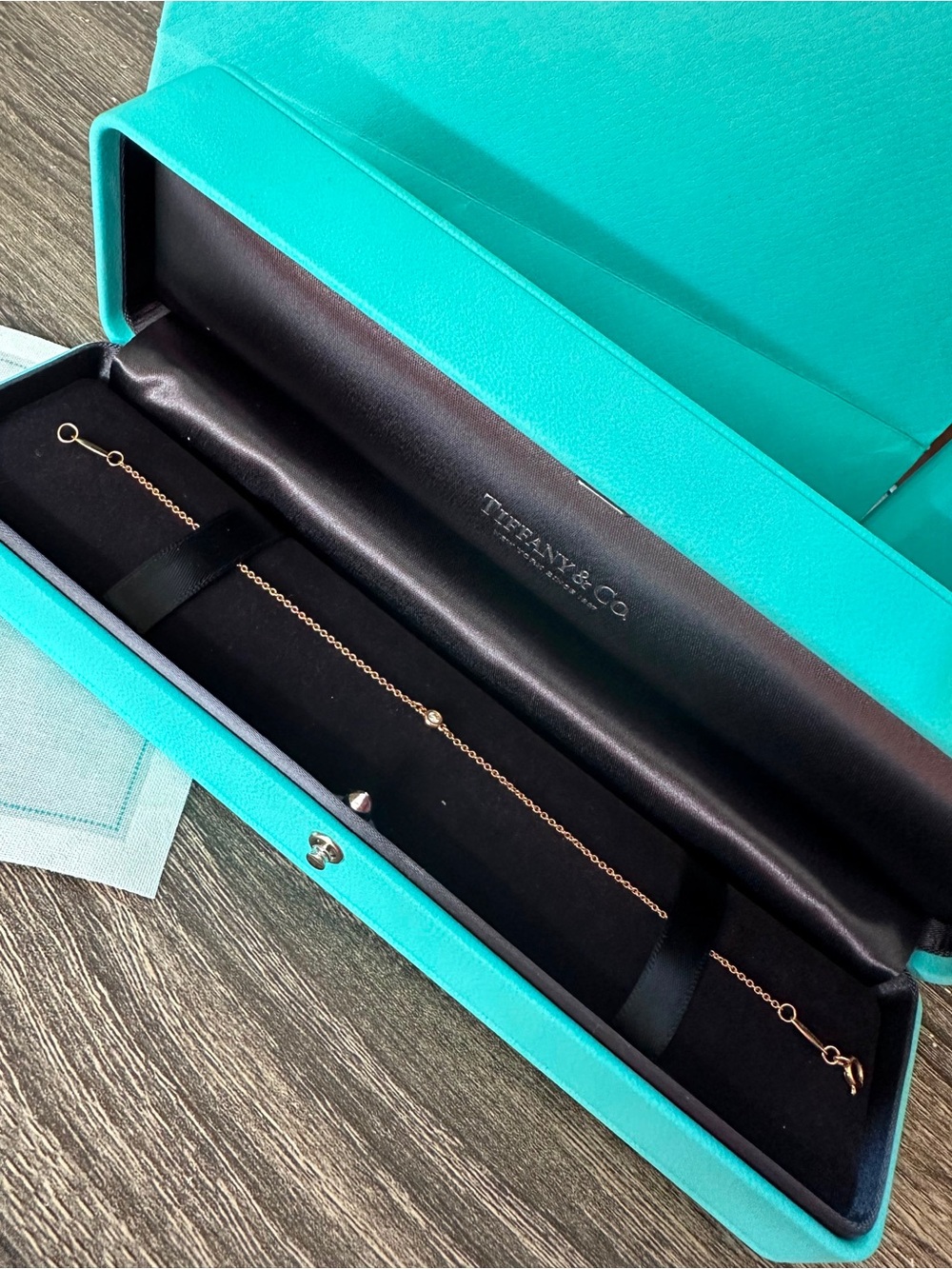 Tiffany & Co. Rose Gold Station Bracelet with Signature Blue Case